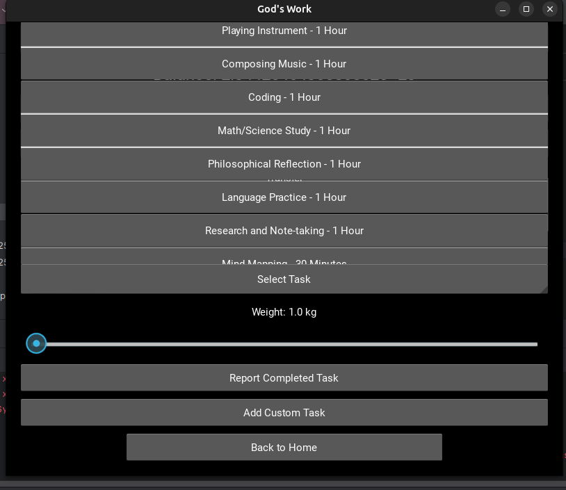 Task Categories Drop Down Menu